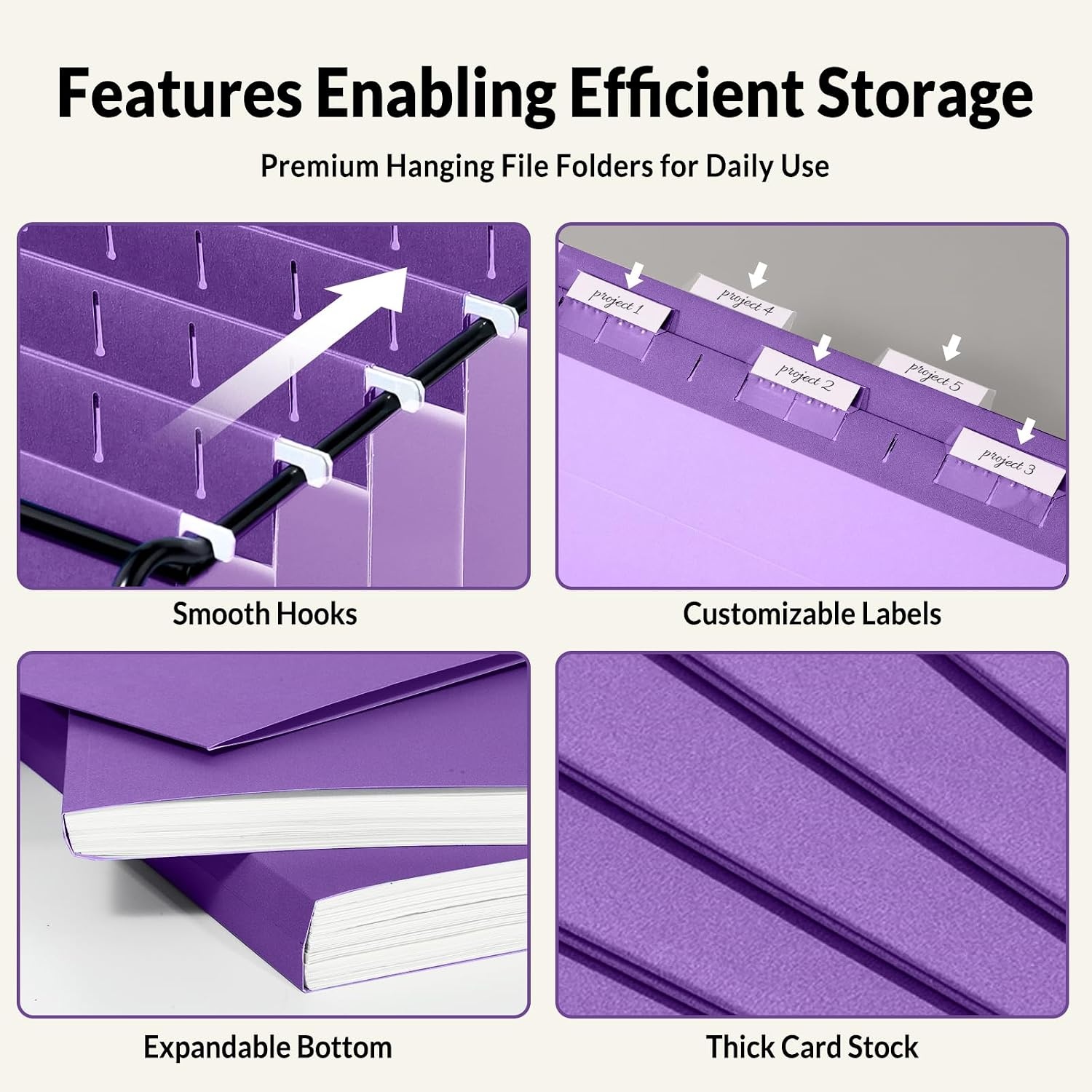 image:imageSUNEE Hanging File Folders 25 Pack Letter Size Hanging File Folders with 15Cut Tabs Ideal for Home and Office Organization and Papers ClassificationOrangePurple