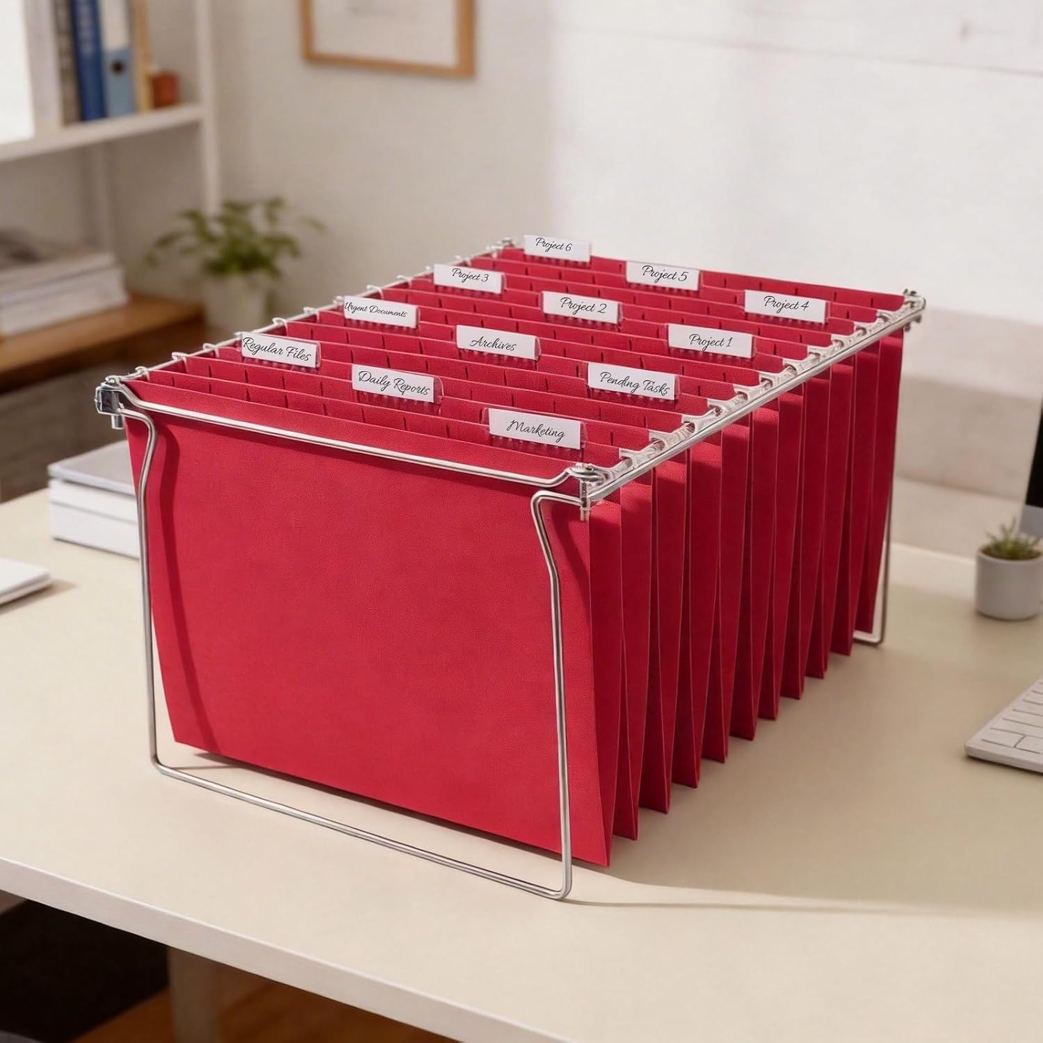 image:imageSUNEE Hanging File Folders 25 Pack Letter Size Hanging File Folders with 15Cut Tabs Ideal for Home and Office Organization and Papers ClassificationOrangeRed