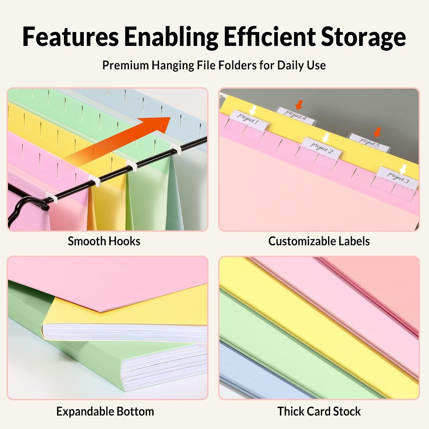 image:imageSUNEE Hanging File Folders 25 Pack Letter Size Hanging File Folders with 15Cut Tabs Ideal for Home and Office Organization and Papers ClassificationOrangeSoft Colors