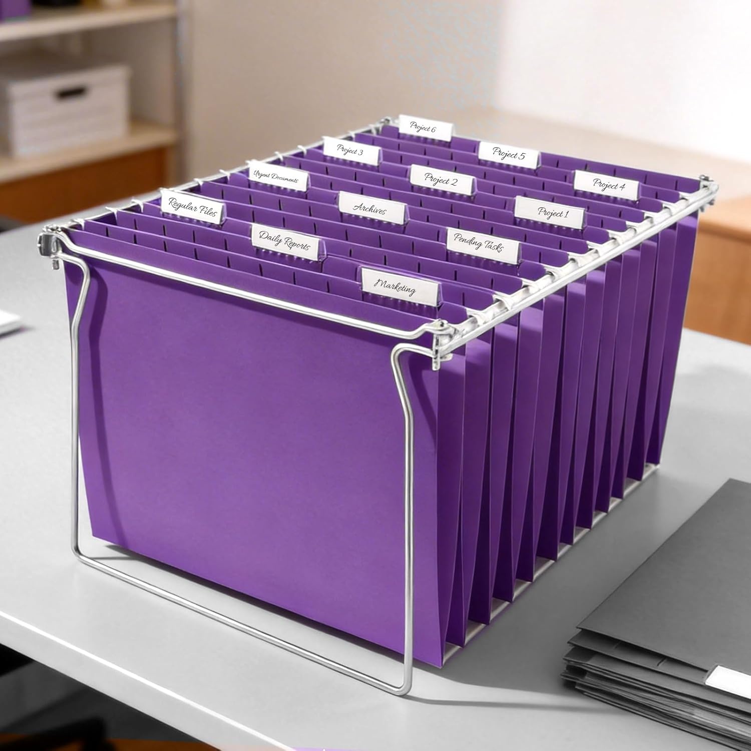image:imageSUNEE Hanging File Folders 25 Pack Letter Size Hanging File Folders with 15Cut Tabs Ideal for Home and Office Organization and Papers ClassificationOrangePurple