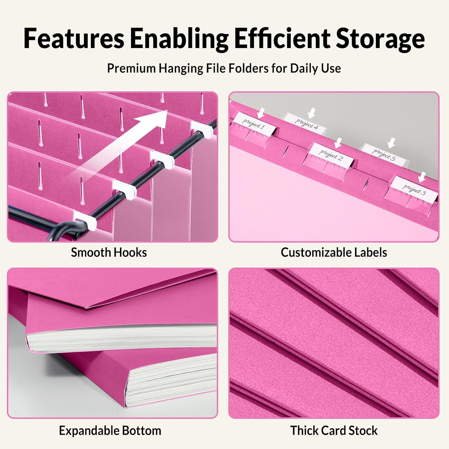 image:imageSUNEE Hanging File Folders 25 Pack Letter Size Hanging File Folders with 15Cut Tabs Ideal for Home and Office Organization and Papers ClassificationOrangeBright Neon Pink