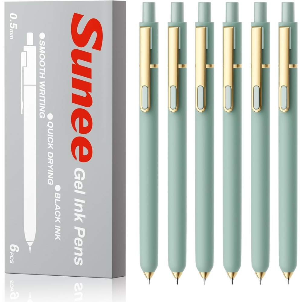 image:imageSUNEE Gel Pens 6 Pack 05mm Pens Fine Point Smooth Writing Pens with QuickDry Black Ink Cute Aesthetic School Office NoteTaking Pens for Journaling VintageLight Green