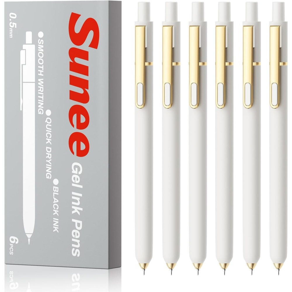 image:imageSUNEE Gel Pens 6 Pack 05mm Pens Fine Point Smooth Writing Pens with QuickDry Black Ink Cute Aesthetic School Office NoteTaking Pens for Journaling VintageWhite