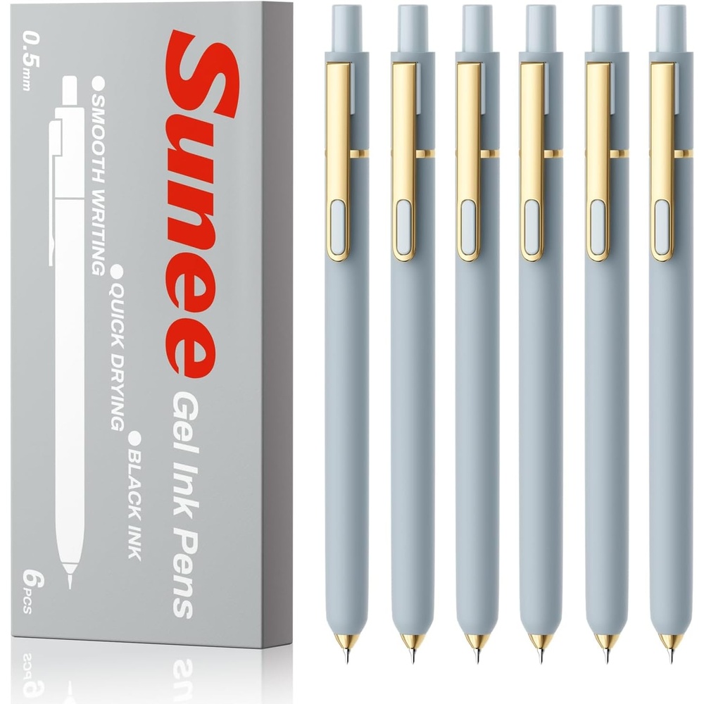 image:imageSUNEE Gel Pens 6 Pack 05mm Pens Fine Point Smooth Writing Pens with QuickDry Black Ink Cute Aesthetic School Office NoteTaking Pens for Journaling VintageBlue