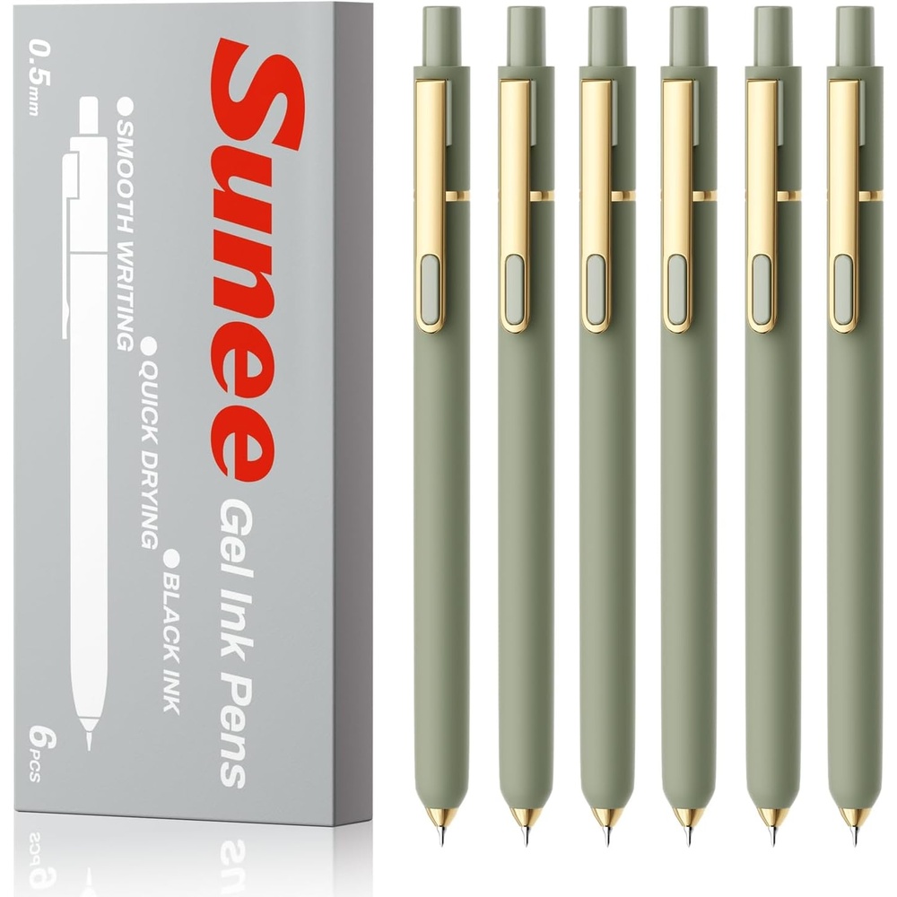 image:imageSUNEE Gel Pens 6 Pack 05mm Pens Fine Point Smooth Writing Pens with QuickDry Black Ink Cute Aesthetic School Office NoteTaking Pens for Journaling VintageGreen