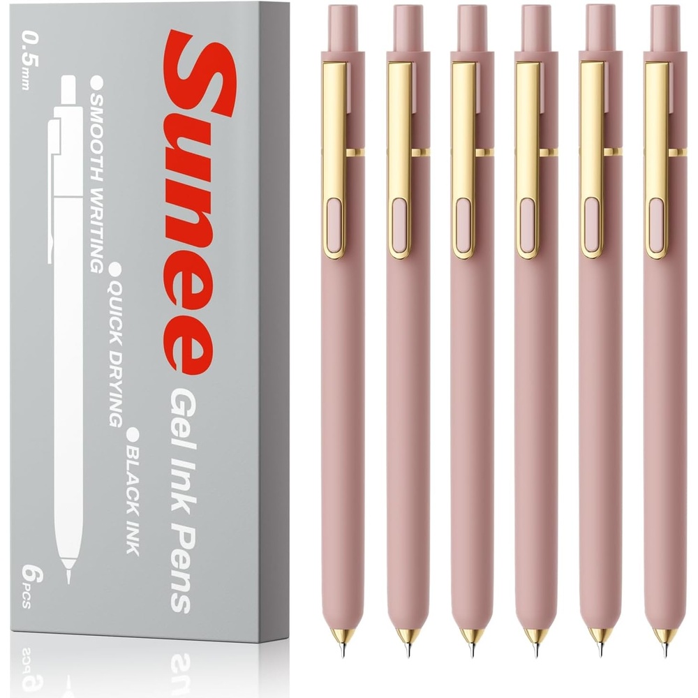 image:imageSUNEE Gel Pens 6 Pack 05mm Pens Fine Point Smooth Writing Pens with QuickDry Black Ink Cute Aesthetic School Office NoteTaking Pens for Journaling VintagePink