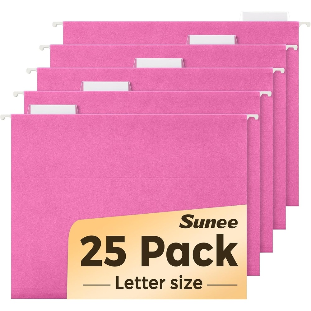 image:imageSUNEE Hanging File Folders 25 Pack Letter Size Hanging File Folders with 15Cut Tabs Ideal for Home and Office Organization and Papers ClassificationOrangeBright Neon Pink