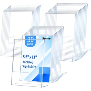 image:imageSUNEE 30 Pack Acrylic Sign Holder 85x11 Clear Plastic Paper Stand for Flyers and Menus Vertical LShape Display Frame for Restaurant Office Stores Tabletop