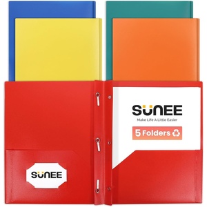 image:imageSUNEE Pocket Folders with Prongs5 Pack Vintage Colors Recycled Plastic Folders with Pockets and Prongs Fit Letter Size Poly Folders with Pockets for School Office HomeBright Colors